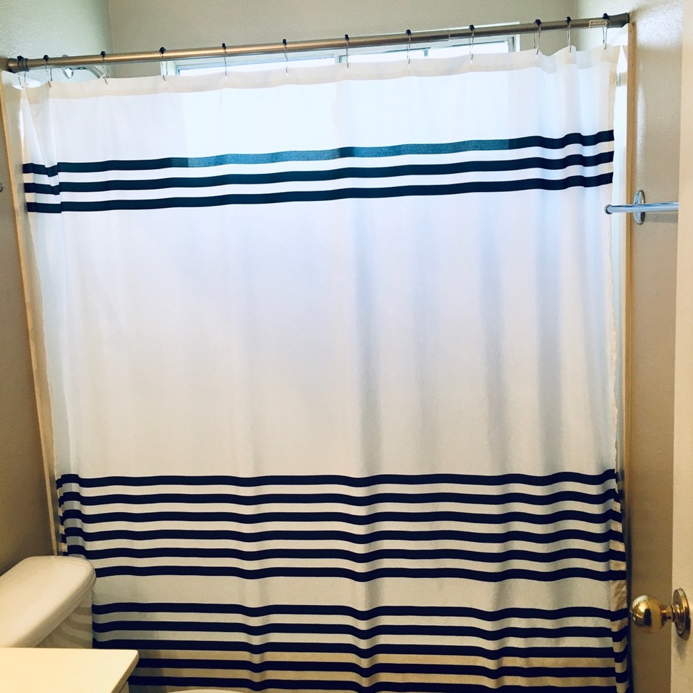 Nautical striped shower curtain bathroom bath home decor black white stripes